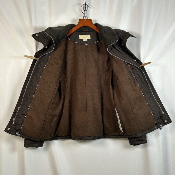 Michael Kors Women's Size Medium Puffer‎ Jacket Poly Wool Blend Chocolate Brown - Picture 3 of 14